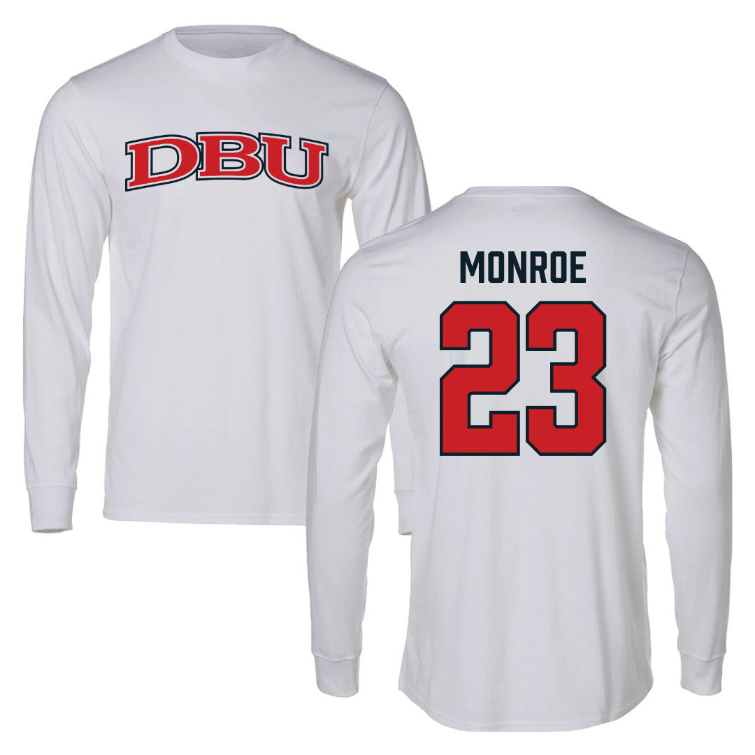 Dallas Baptist University Soccer White Performance Long Sleeve - #23 Mason Monroe