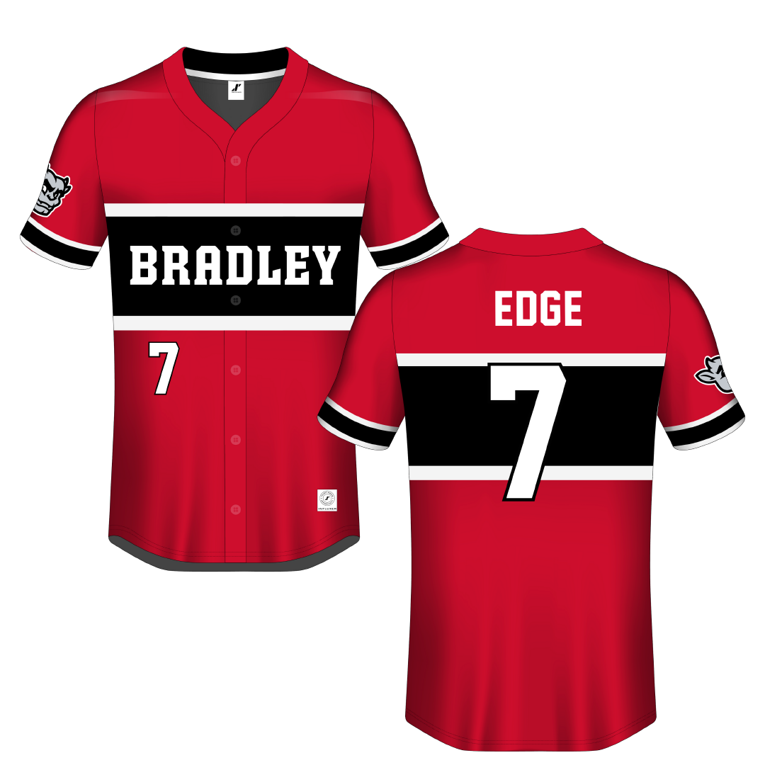 Bradley University Red Button-Down Jersey - #7 Anthony Edge