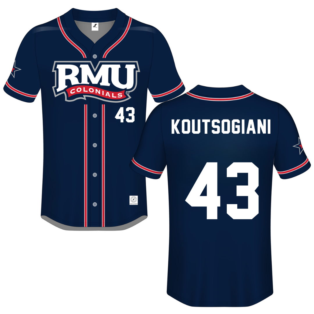 Robert Morris University Navy Button-Down Jersey - #43 Alaina Koutsogiani