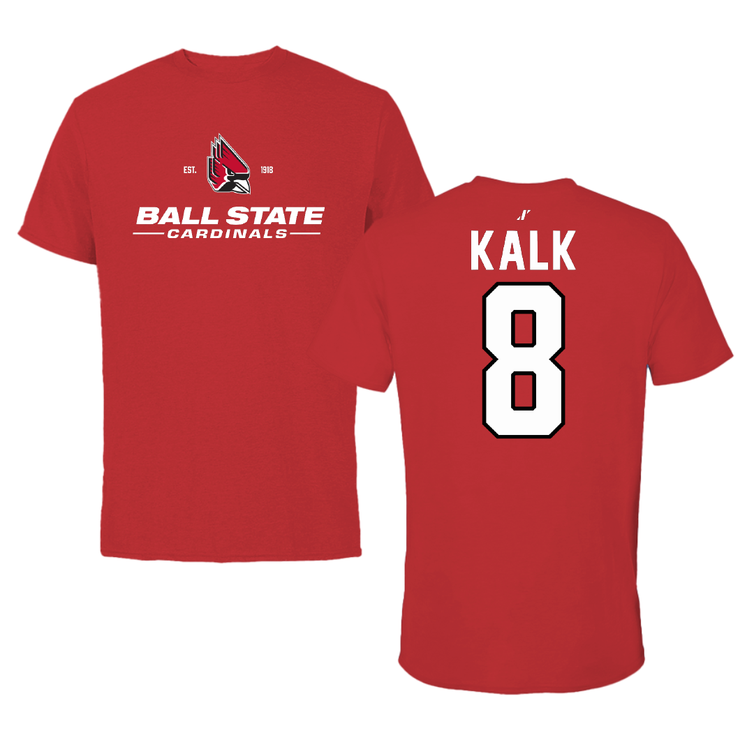 Ball State University Baseball Red General Tee - #8 Max Kalk
