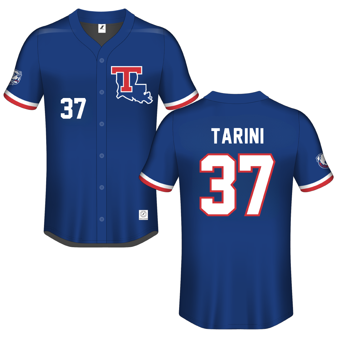 Louisiana Tech University Blue Button-Down Jersey - #37 Reece Tarini