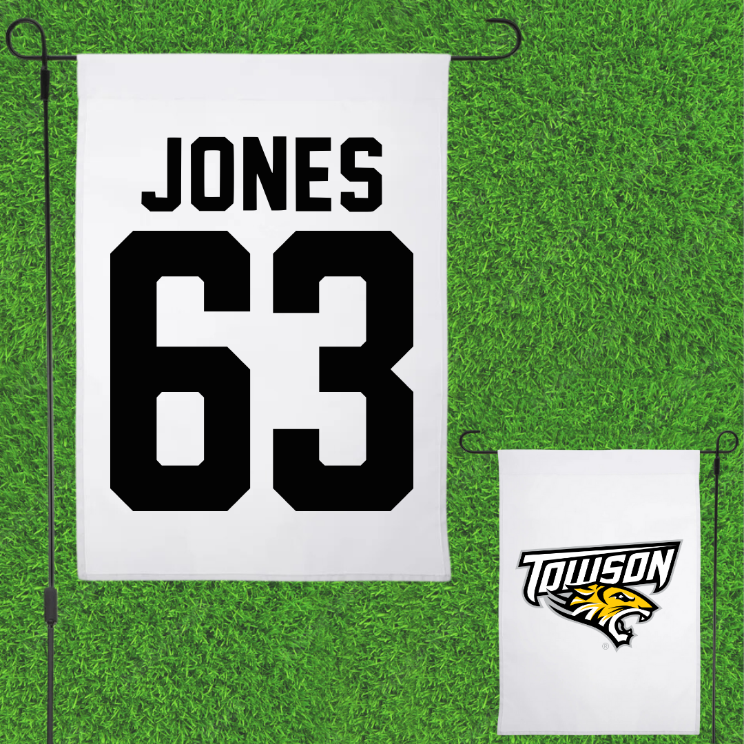 Towson University Football White Garden Flag - #63 Dillon Jones