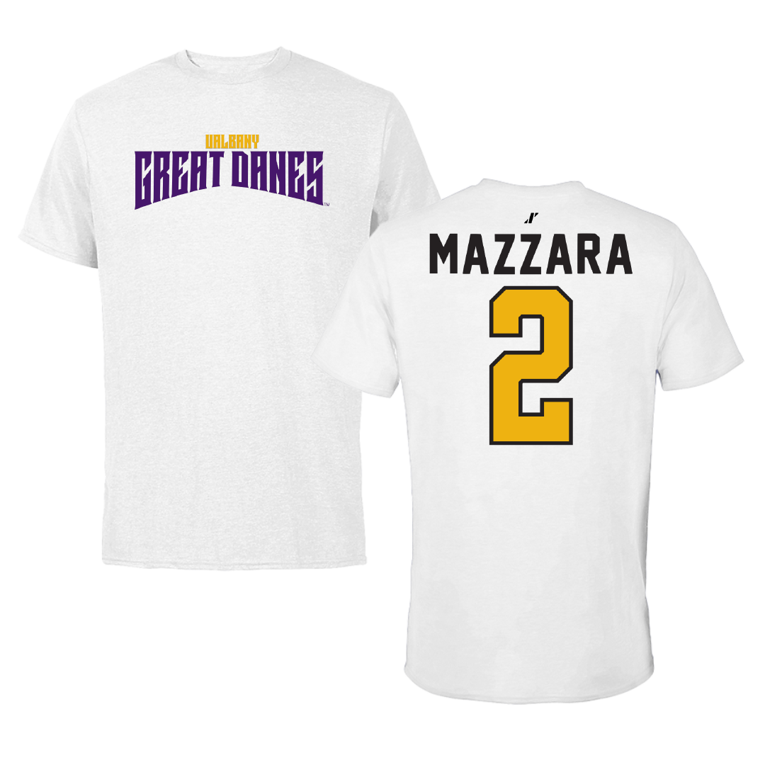 University at Albany Baseball White Classic Performance Tee - #2 Victor Mazzara
