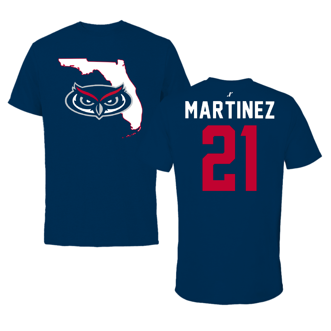 Florida Atlantic University Baseball Navy State Tee - #21 John Martinez