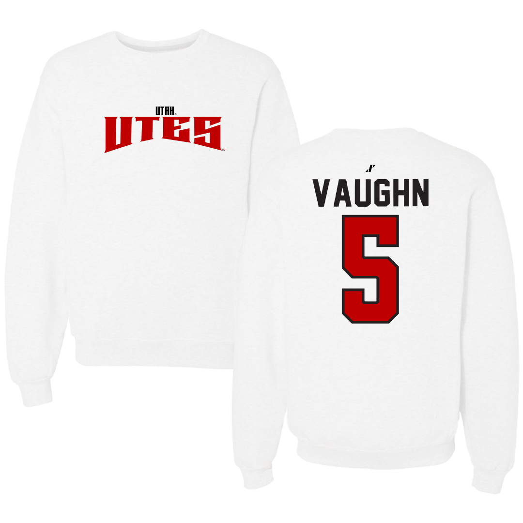 University of Utah Football White Classic Crewneck - #5 Zemaiah Vaughn