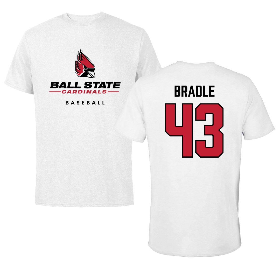 Ball State University Baseball White Performance Tee - #43 Ty Bradle