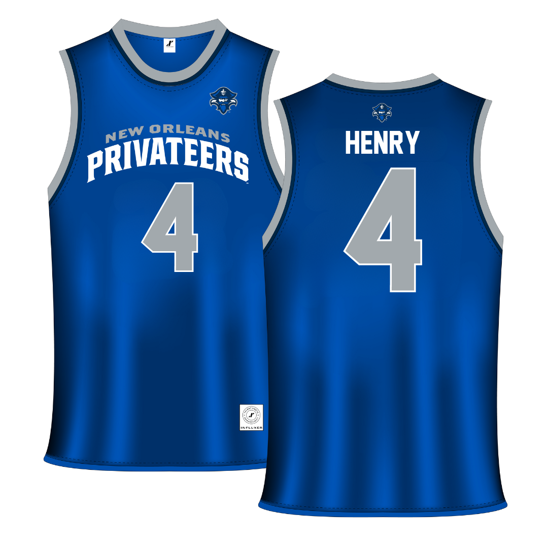 University of New Orleans Blue Basketball Jersey - #4 Omarion Henry