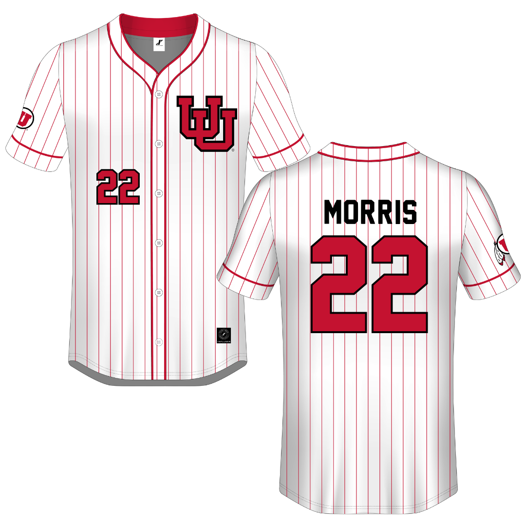 University of Utah White Pinstripe Button-Down Jersey - #22 Halle Morris