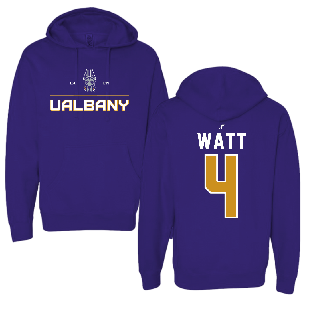 University at Albany Soccer Purple General Hoodie - #4 Lucas Watt