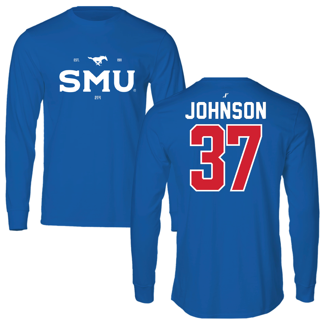 Southern Methodist University Soccer Blue General Performance Long Sleeve - #37 Chance Johnson