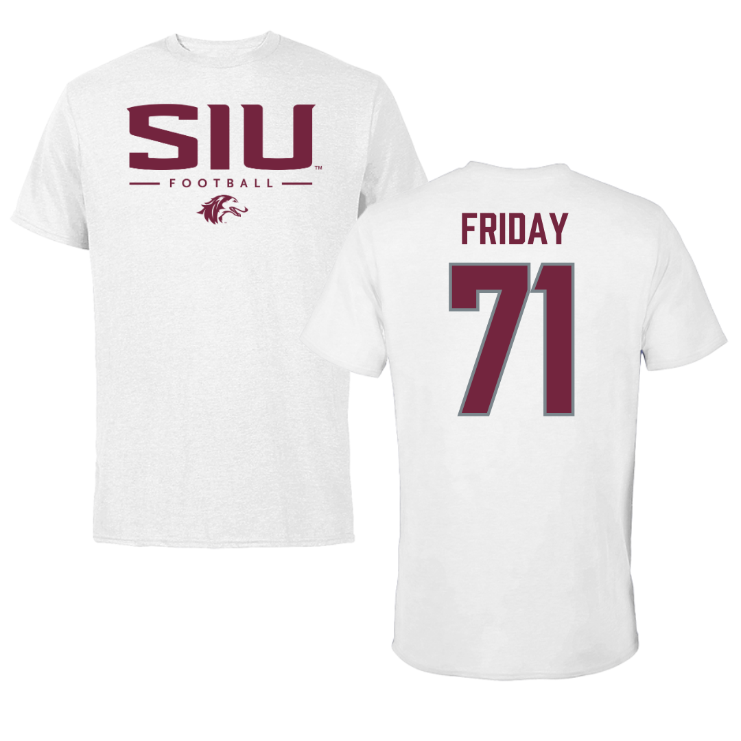 Southern Illinois University at Carbondale Football White Performance Tee - #71 Ostyn Friday