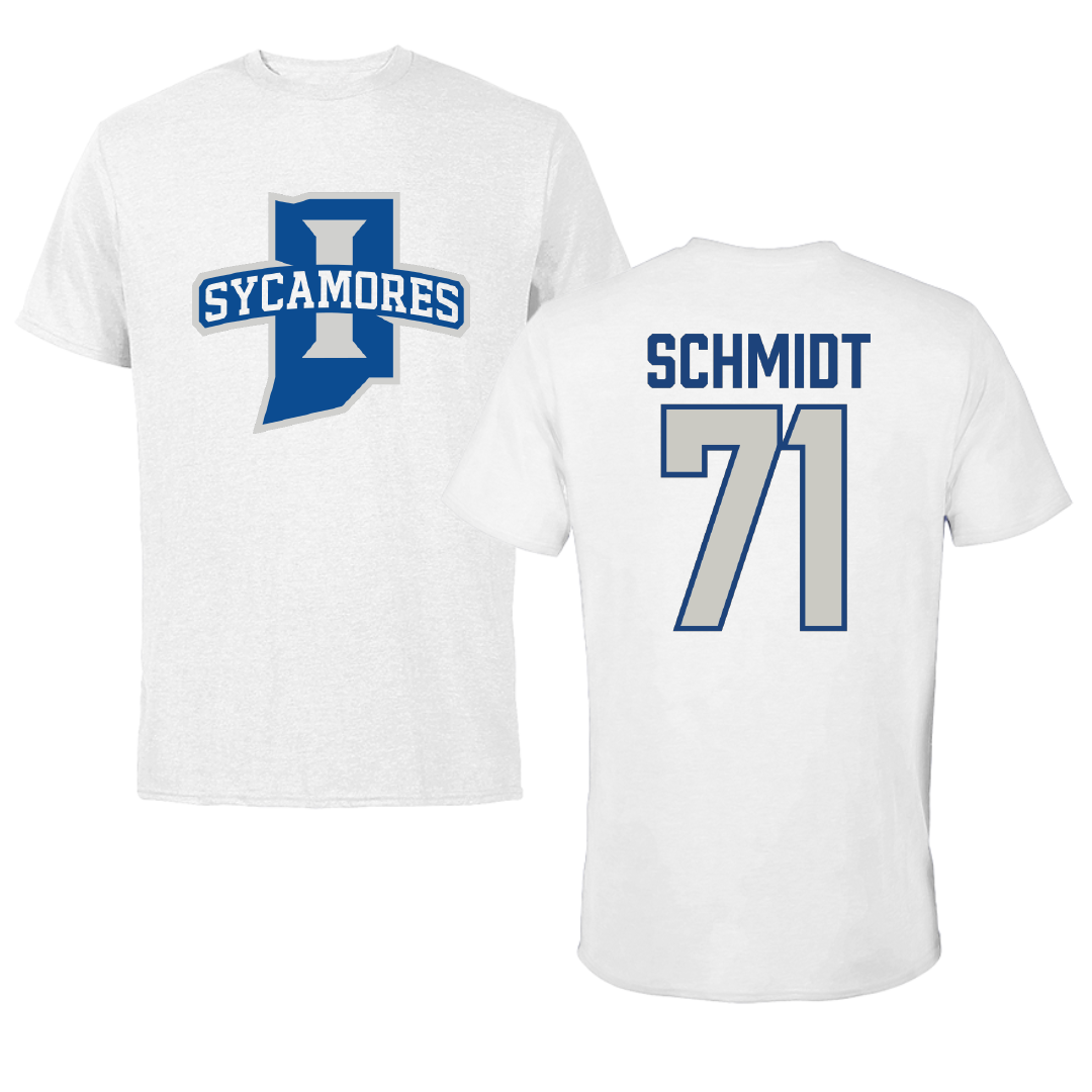 Indiana State University Football White Performance Tee - #71 Carter Schmidt