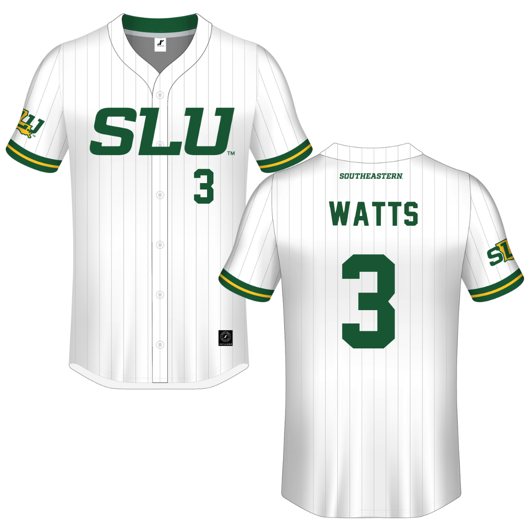 Southeastern Louisiana University White Pinstripe Button-Down Jersey - #3 Dane Watts
