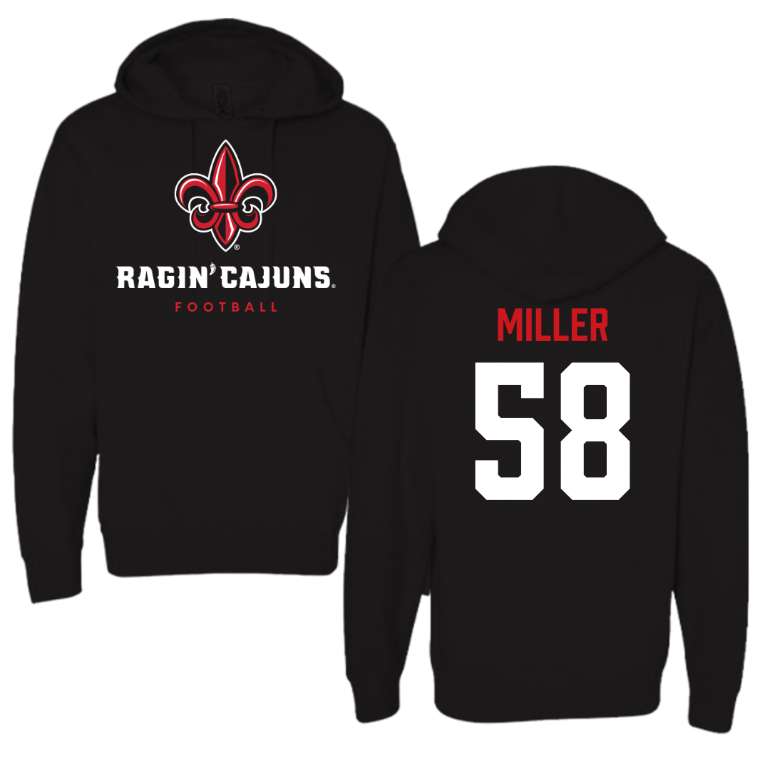 University of Louisiana at Lafayette Football Black Hoodie - #58 Grant Miller