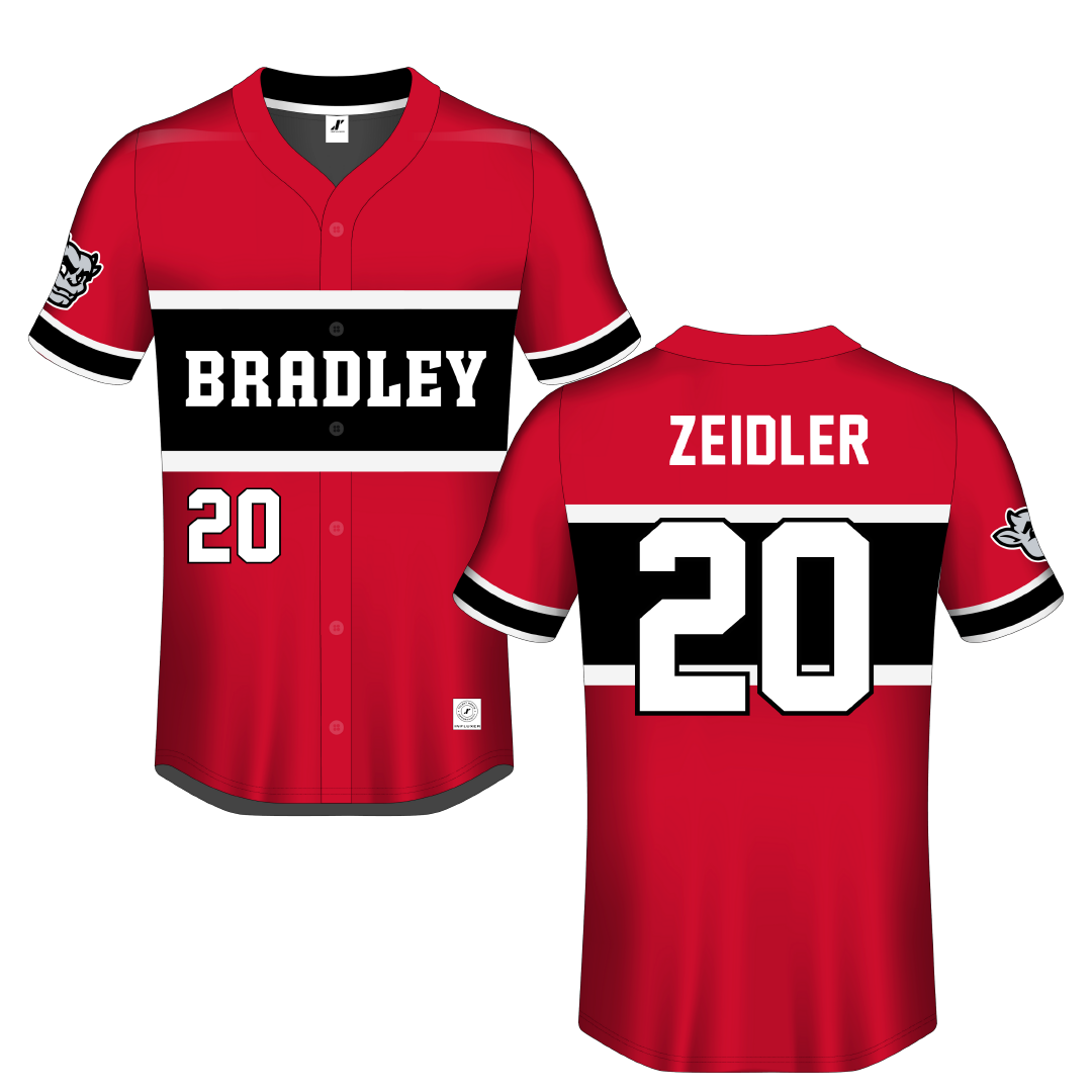 Bradley University Red Button-Down Jersey - #20 Theo Zeidler