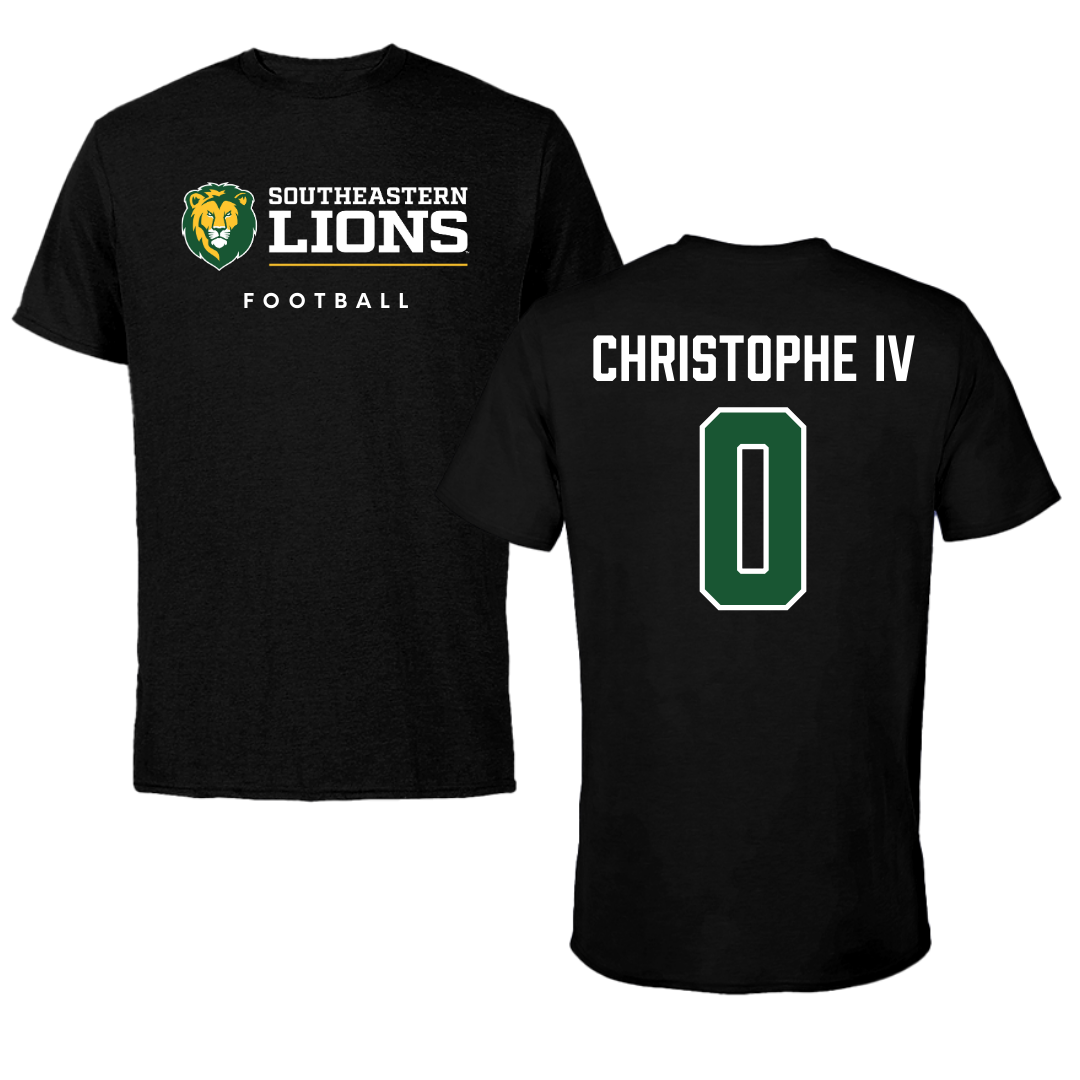 Southeastern Louisiana University Football Black Performance Tee - #0 Herman Christophe IV