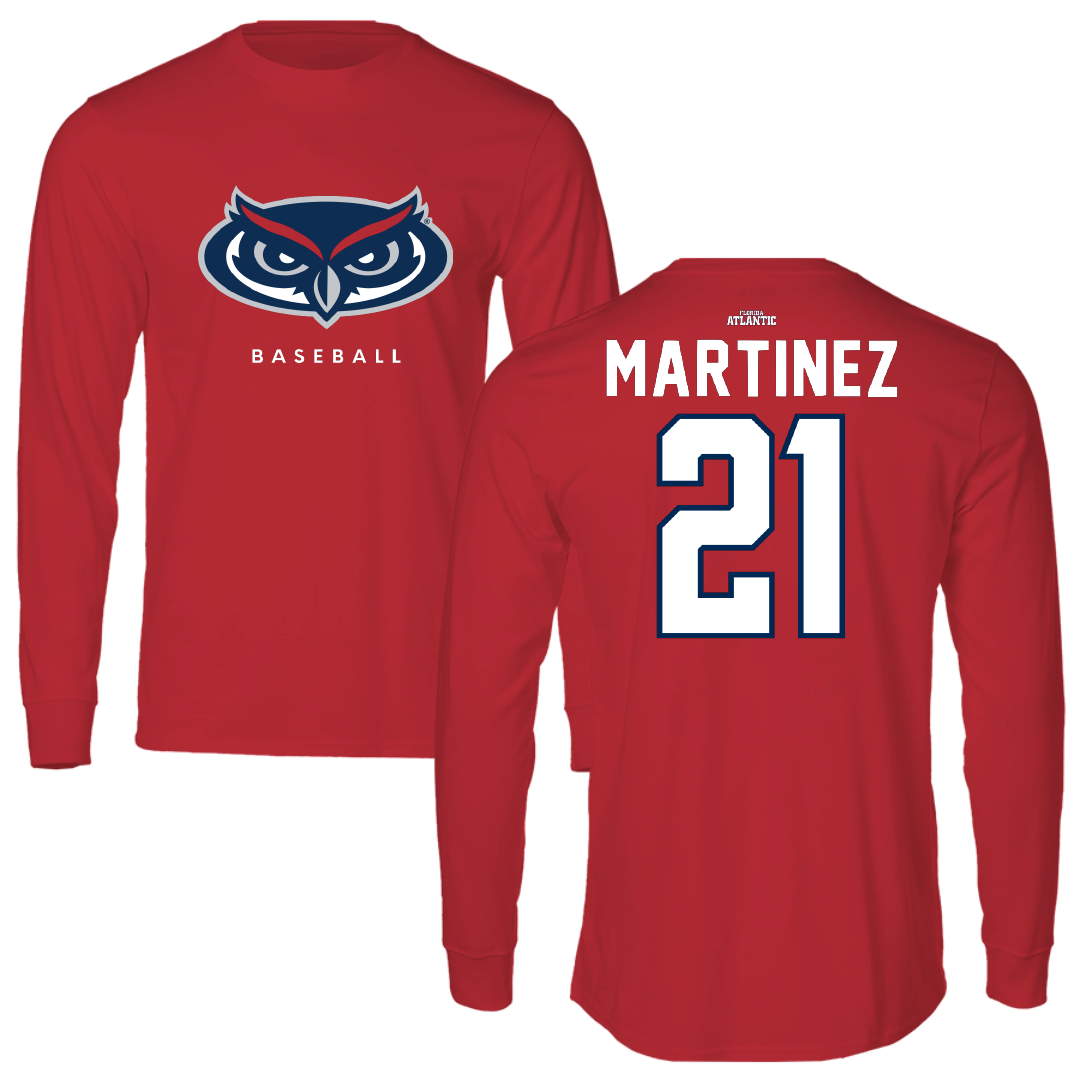 Florida Atlantic University Baseball Red Performance Long Sleeve - #21 John Martinez