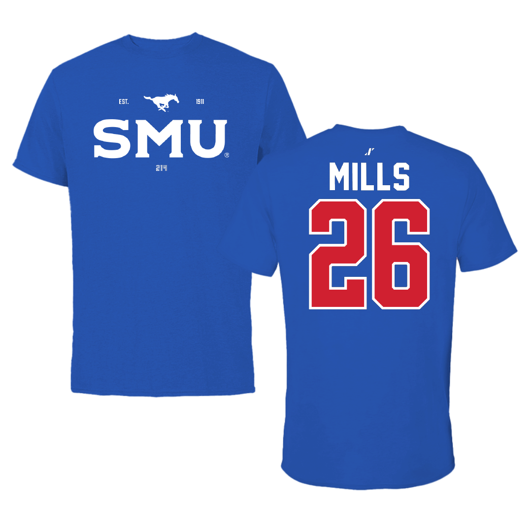 Southern Methodist University Football Blue General Performance Tee - #26 Keyshon Mills