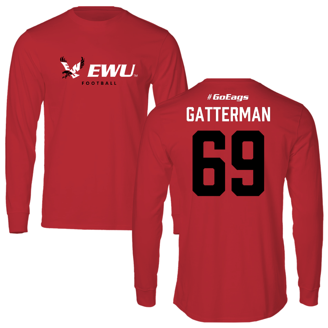 Eastern Washington University Football Red Performance Long Sleeve - #69 Dane Gatterman