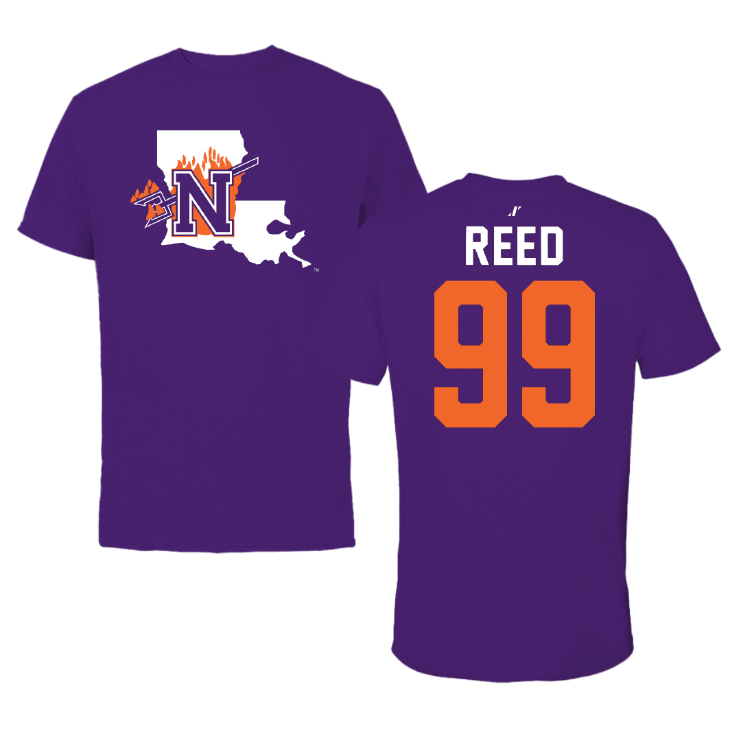 Northwestern State University Football Purple State Tee - #99 Ke’Shawn Reed