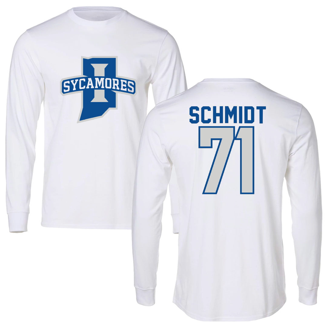 Indiana State University Football White Performance Long Sleeve - #71 Carter Schmidt