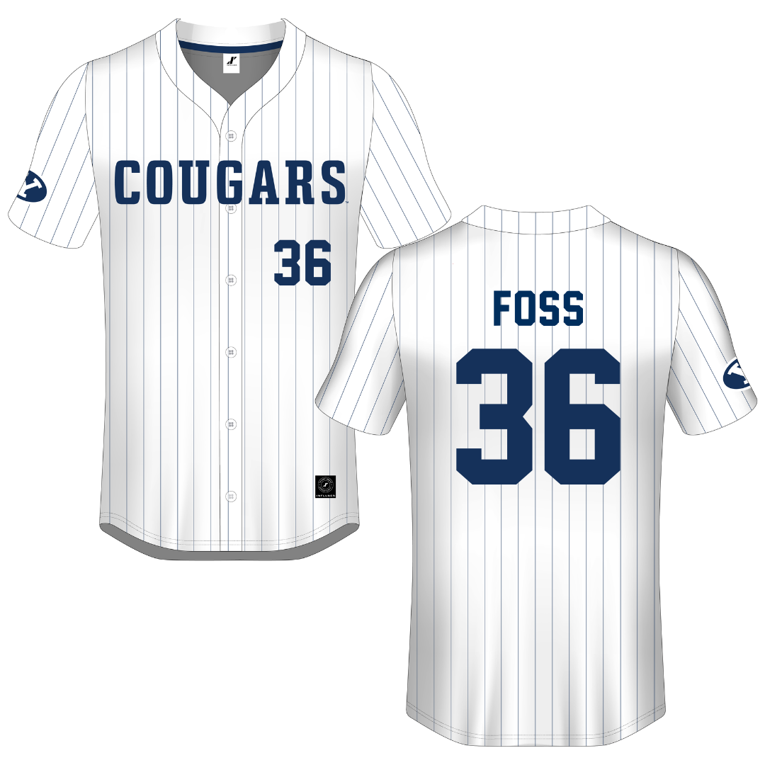 Brigham Young University White Pinstripe Button-Down Jersey - #36 Carter Foss