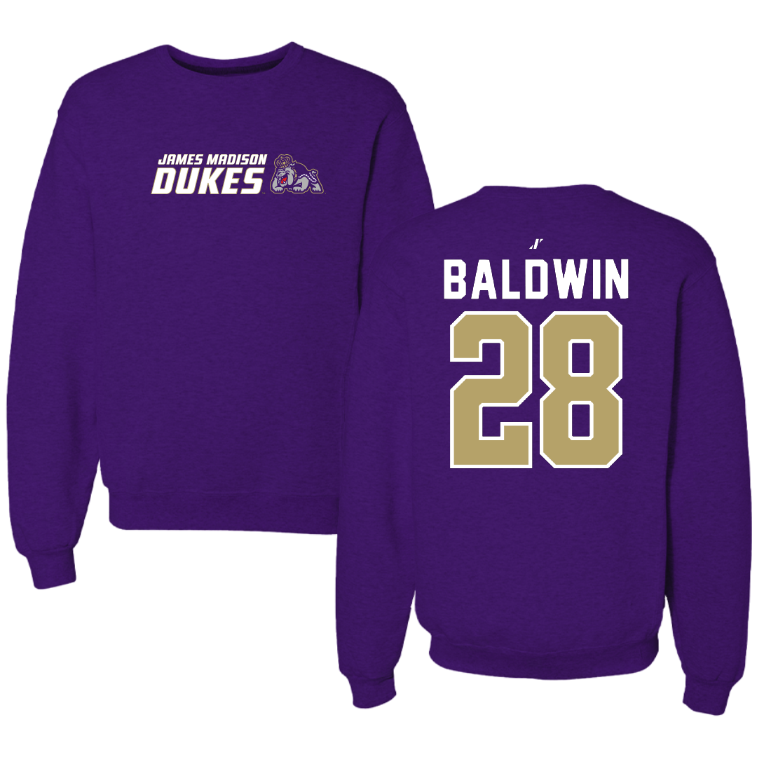 James Madison University Football Purple General Crewneck - #28 Ke'Marion Baldwin
