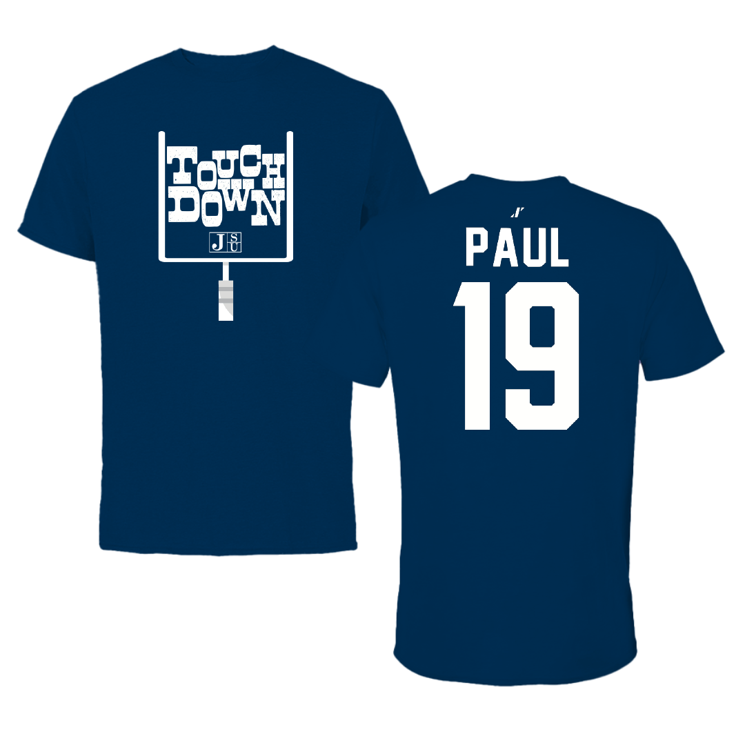 Jackson State University Football Navy Touchdown Tee - #19 Kobe Paul
