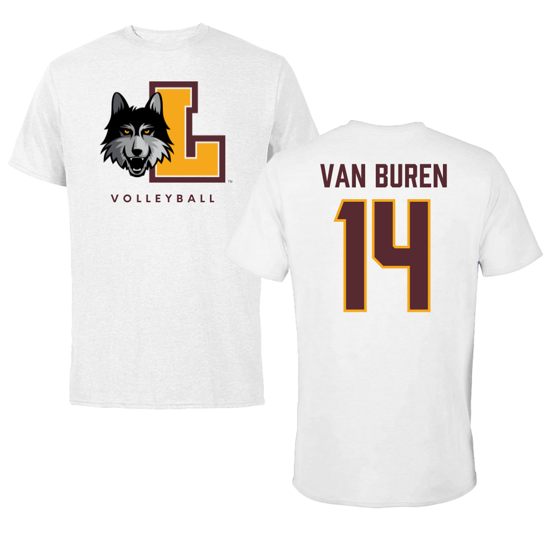 Loyola University-Chicago Volleyball White Performance Tee - #14 Parker Van Buren