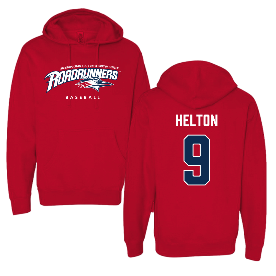 Metropolitan State University of Denver Baseball Red Hoodie - #9 Brad Helton