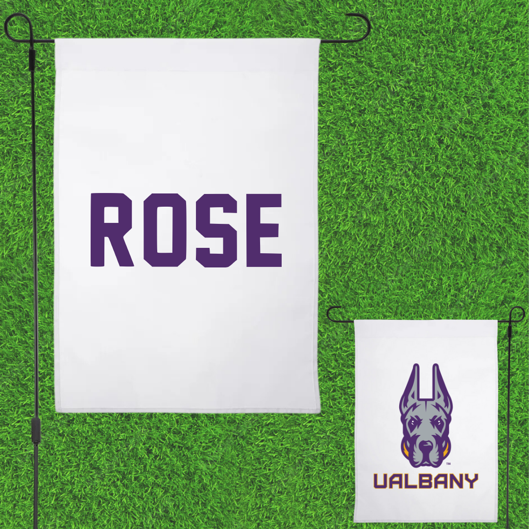 University at Albany TF and XC White Garden Flag - Scarlett Rose