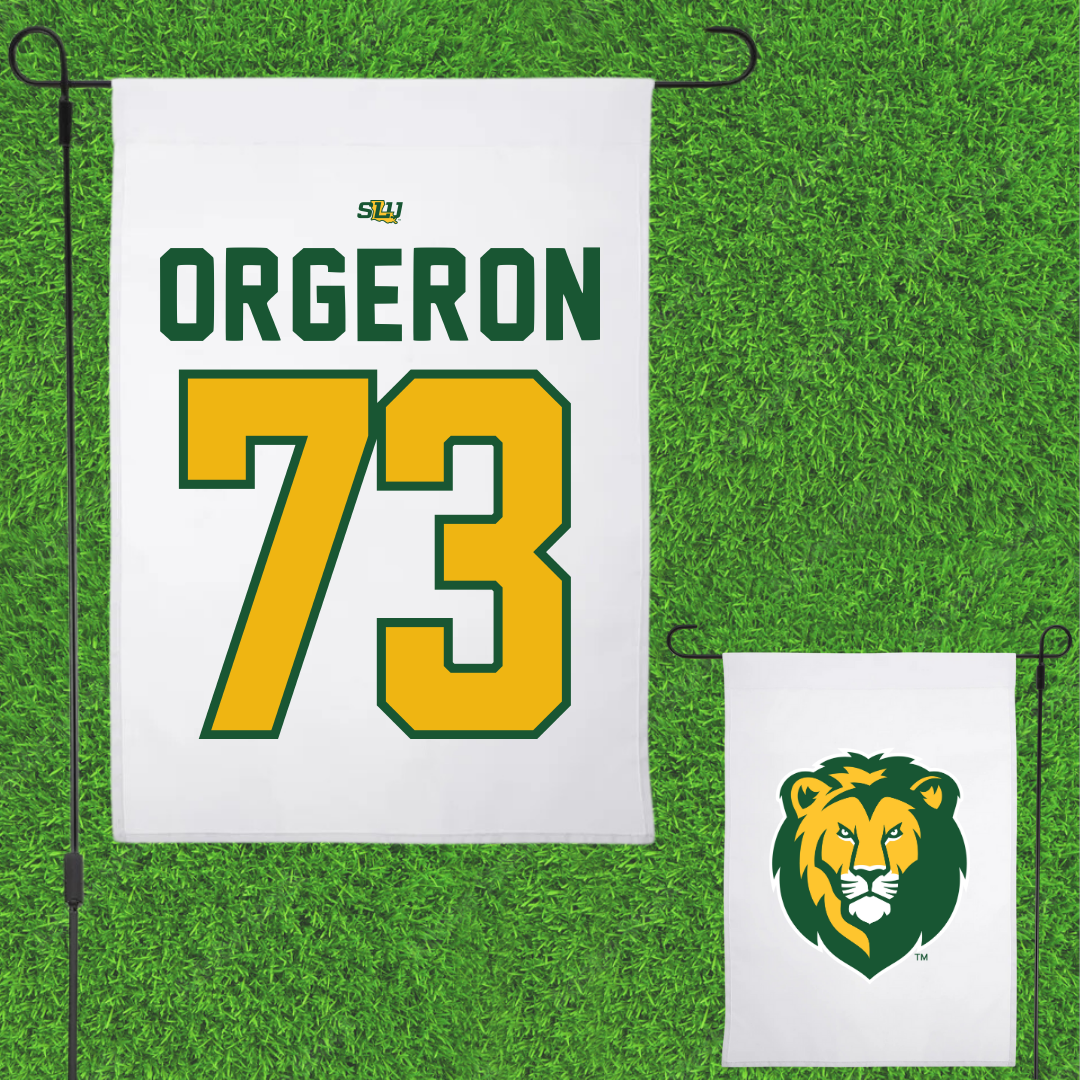 Southeastern Louisiana University Football White Garden Flag - #73 Jhy Orgeron