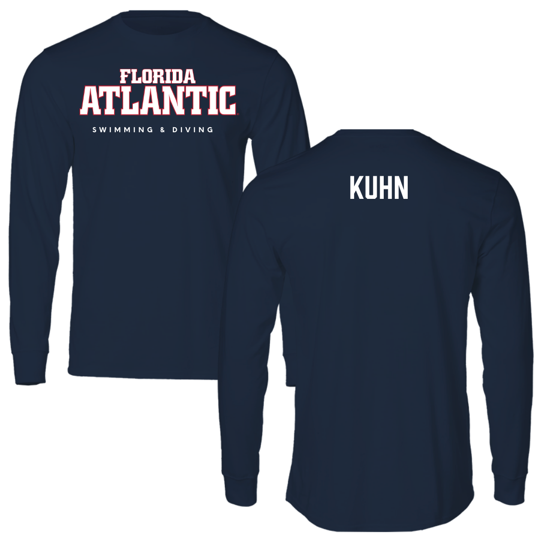 Florida Atlantic University Swimming & Diving Navy Block Long Sleeve - Trevor Kuhn