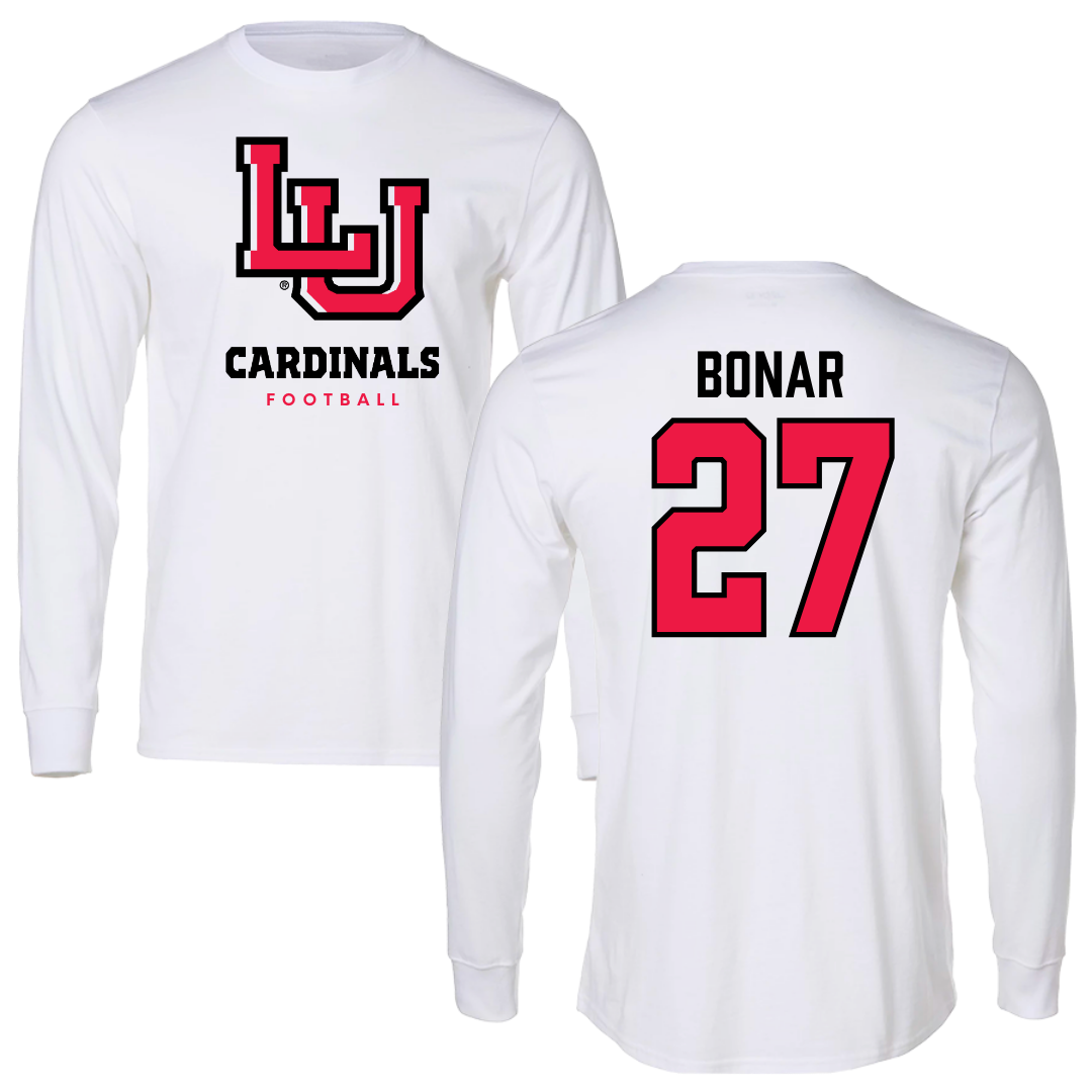 Lamar University Football White Performance Long Sleeve - #27 Robert Bonar
