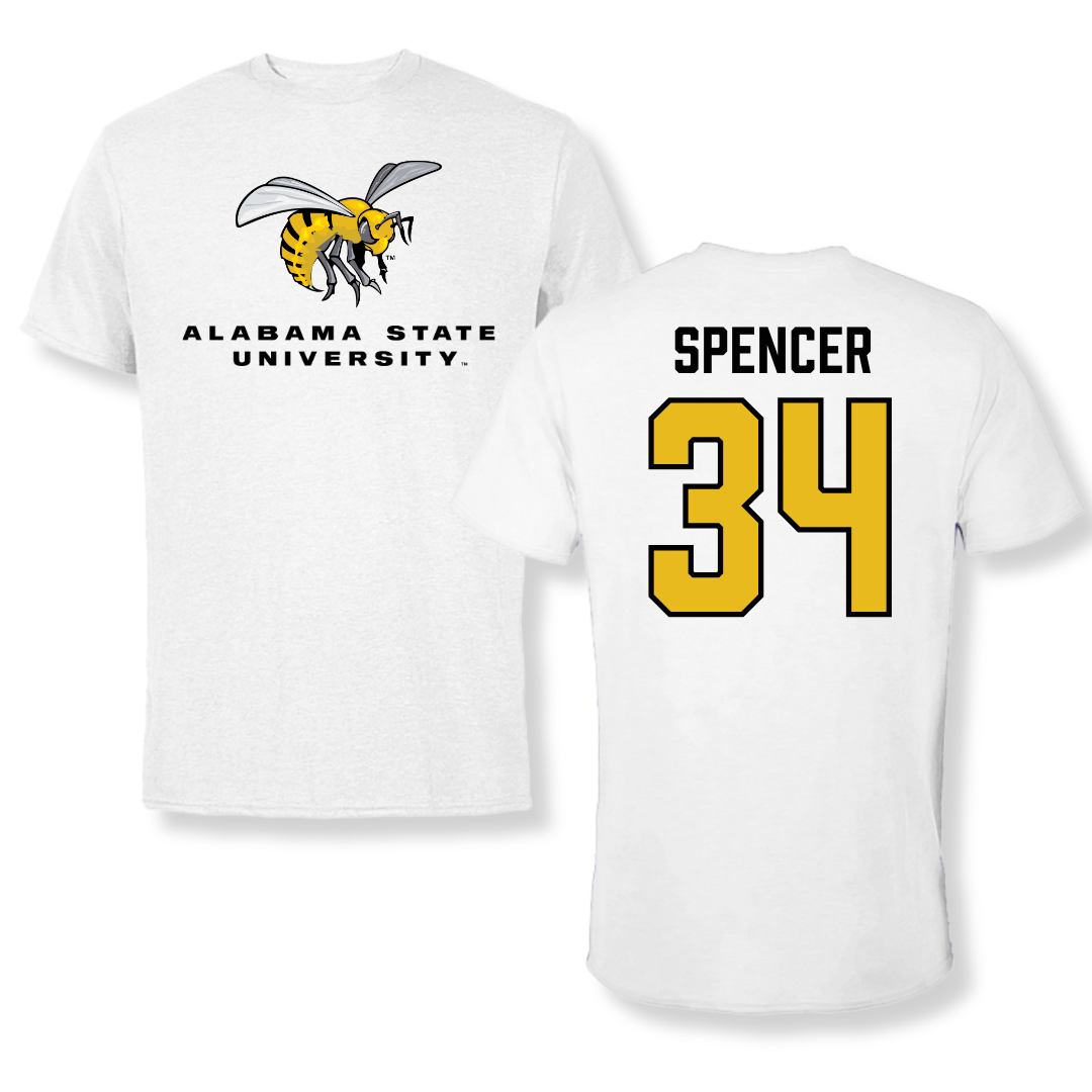 Alabama State University Football White Tee - #34 Gabe Spencer