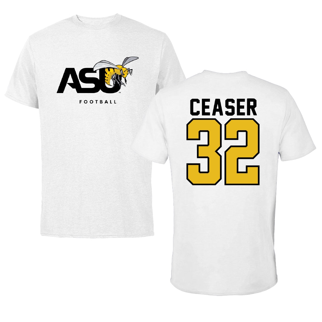 Alabama State University Football White ASU Tee - #32 Brennen Ceaser