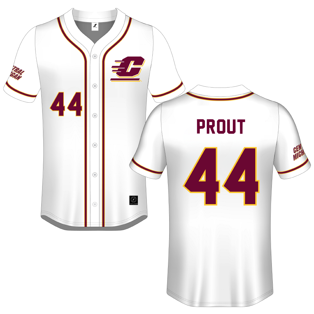 Central Michigan University White Button-Down Jersey - #44 Cole Prout