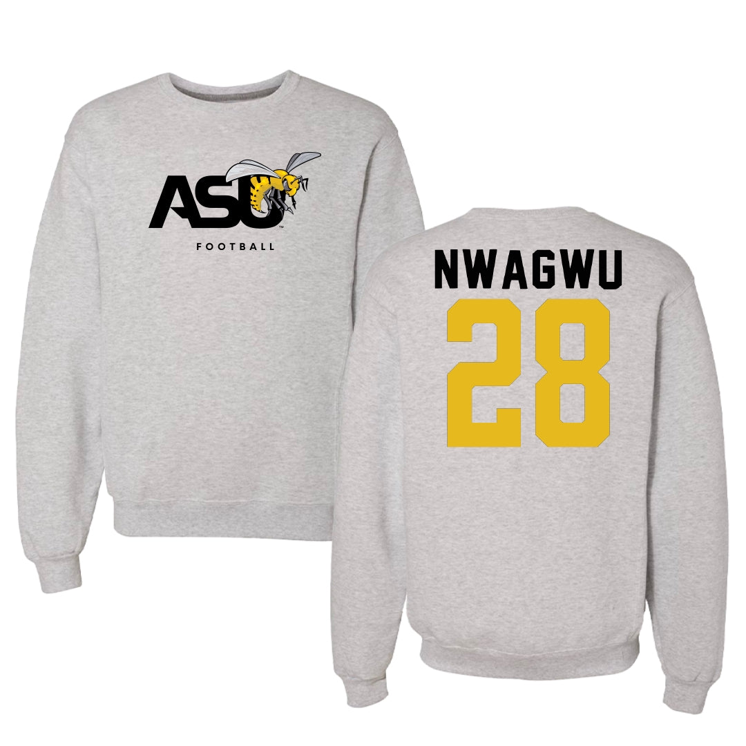 Alabama State University Football Light Gray Crewneck - #28 Nathan Nwagwu