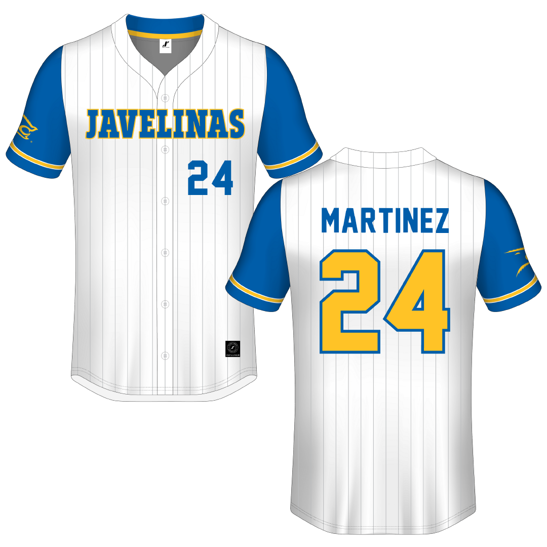 Texas A&M University-Kingsville White Pinstripe Button-Down Jersey - #24 Andrea Martinez