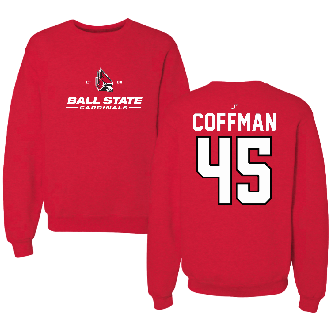 Ball State University Baseball Red General Crewneck - #45 Owen Coffman