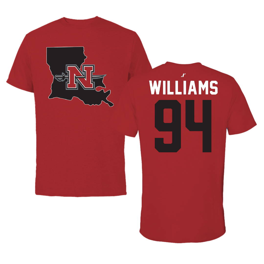 Nicholls State University Football Canvas Red State Tee - #94 Nick Williams