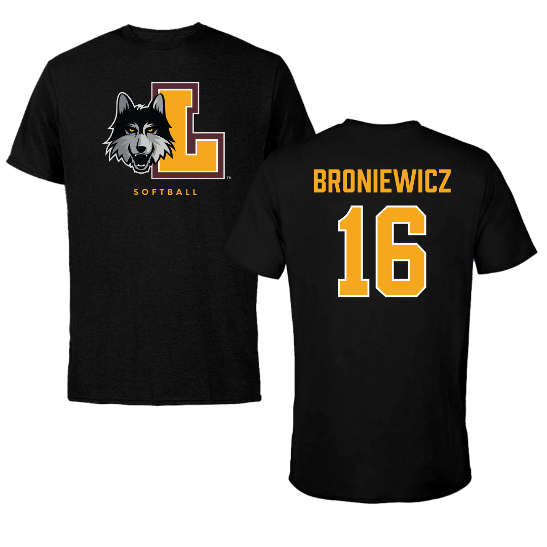 Loyola University-Chicago Softball Black Mascot Tee - #16 Andie Broniewicz