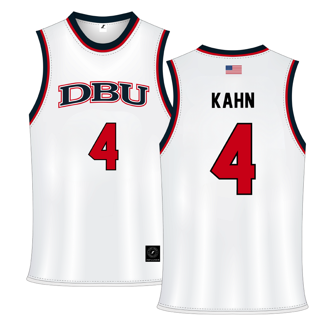 Dallas Baptist University White Basketball Jersey - #4 Cameron Kahn