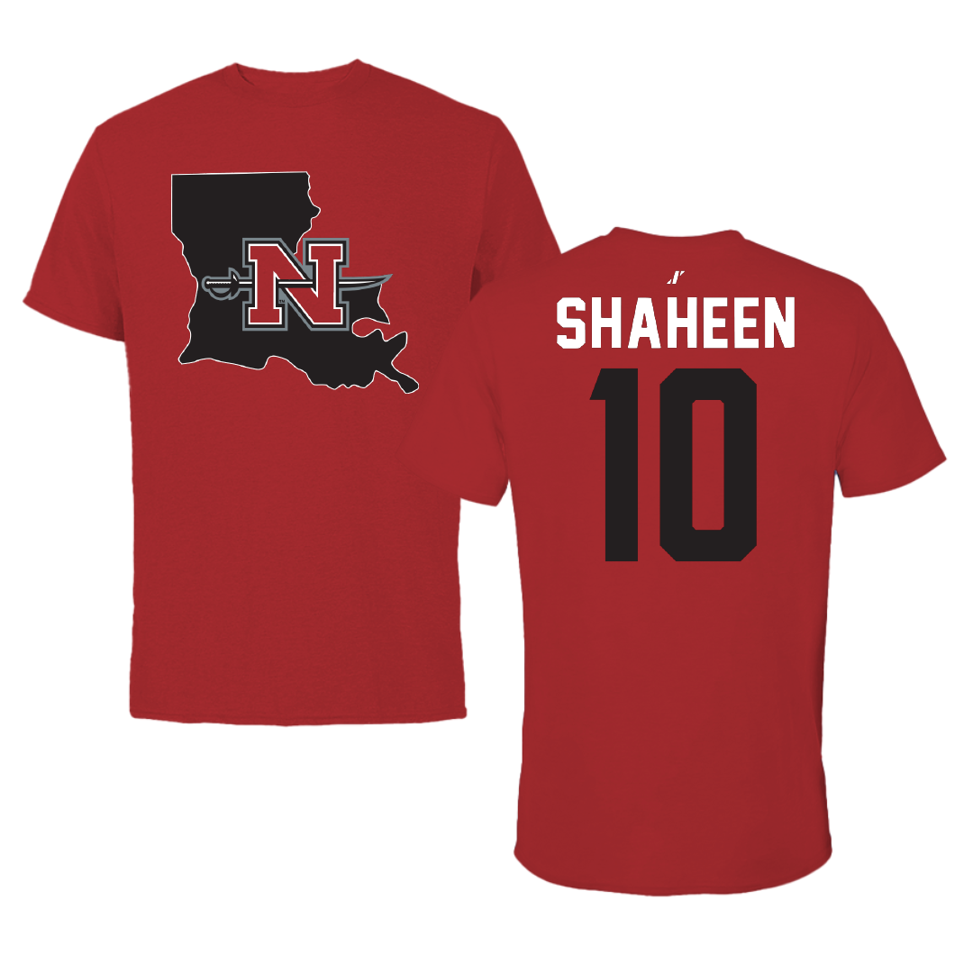 Nicholls State University Football Canvas Red State Tee - #10 Hayden Shaheen