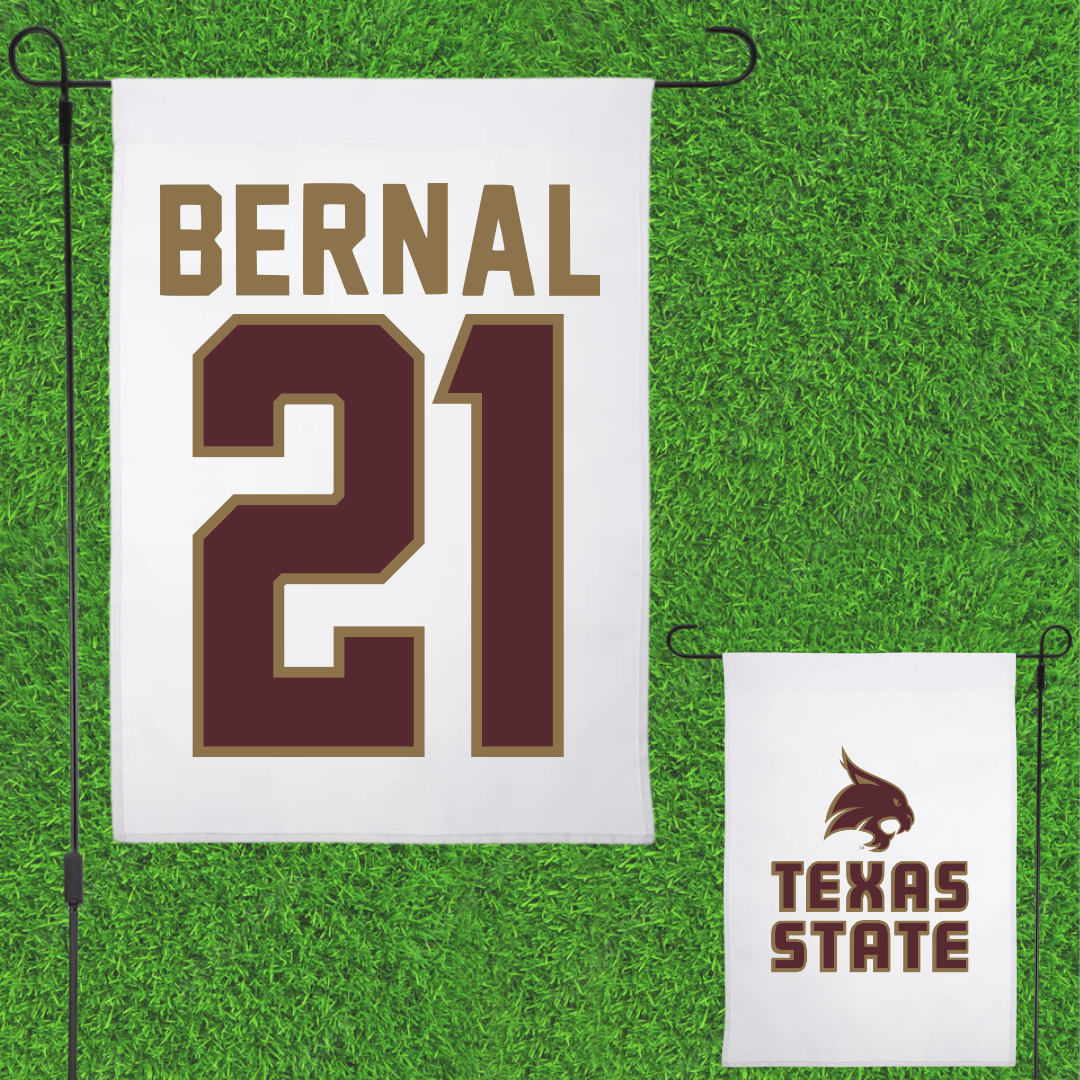Texas State University Baseball White Garden Flag - #21 Chris Bernal