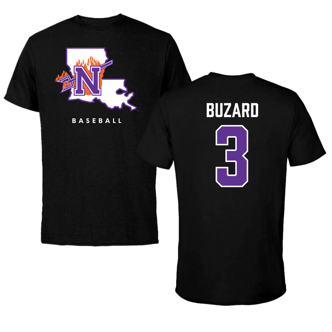 Northwestern State University Baseball Black Block Tee - #3 Lathen Buzard