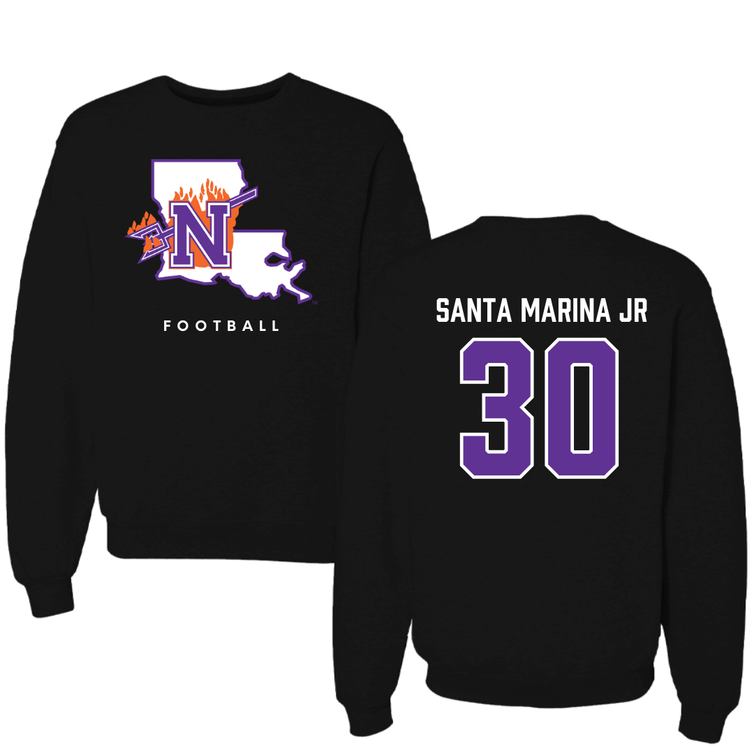 Northwestern State University Football Black Block Crewneck - #30 Troy Santa Marina Jr