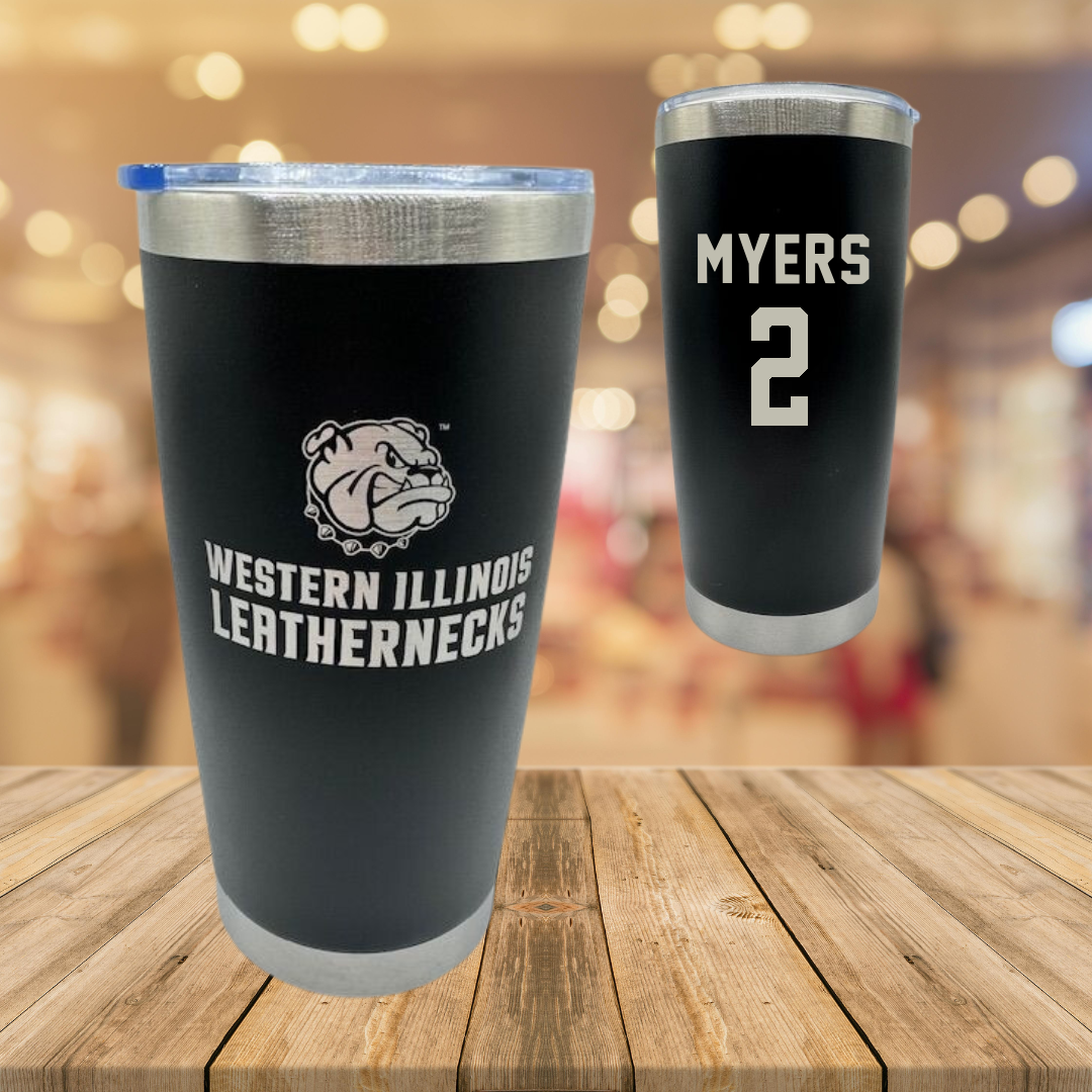 Western Illinois University Basketball Black Stainless Steel Tumbler - #2 Ryan Myers
