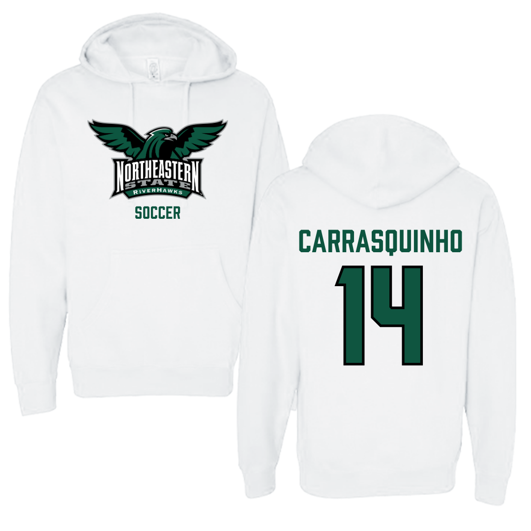 Northeastern State University Soccer White Hoodie - #14 Miguel Carrasquinho