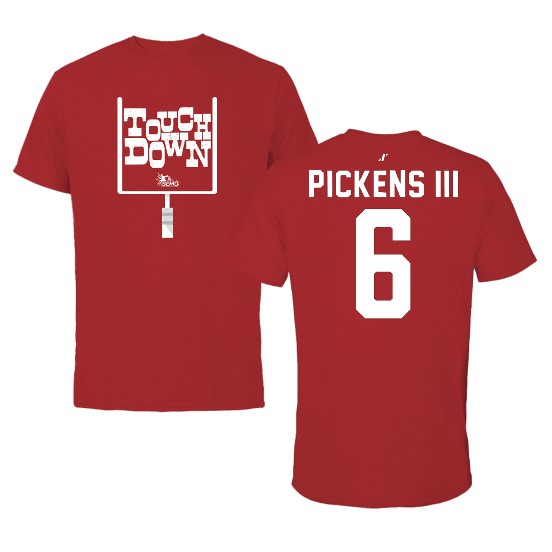 Southeast Missouri State University Football Canvas Red Touchdown Tee - #6 Henry Pickens III